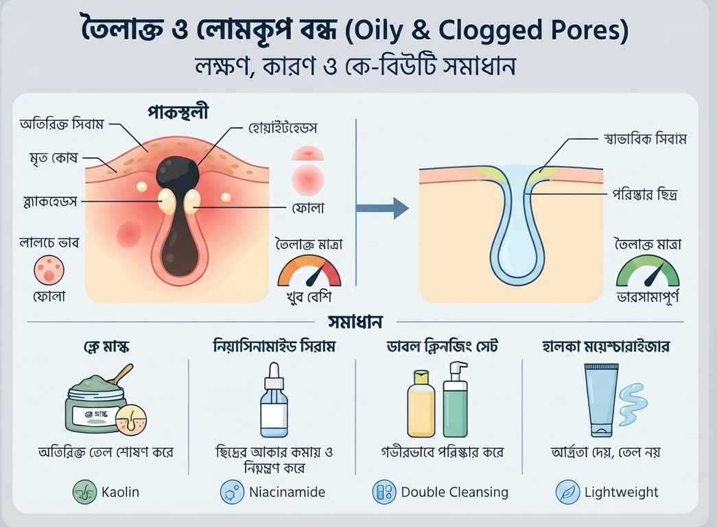 তৈলাক্ত ও বন্ধ Pores (Oily & Clogged Pores)